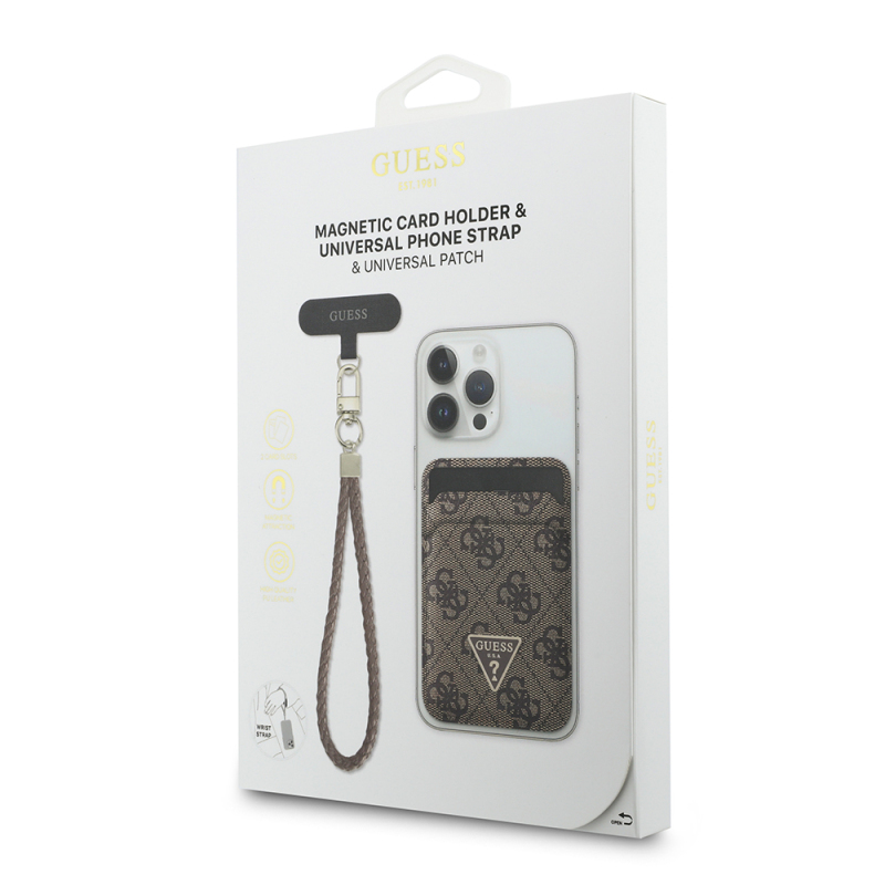 Guess Original Licensed 2-in-1 Wrist Strap Cord 4G Patterned Metal Triangle Logo Magnetic Card Holder - 8