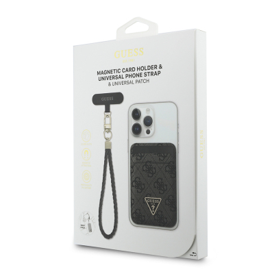 Guess Original Licensed 2-in-1 Wrist Strap Cord 4G Patterned Metal Triangle Logo Magnetic Card Holder - 13