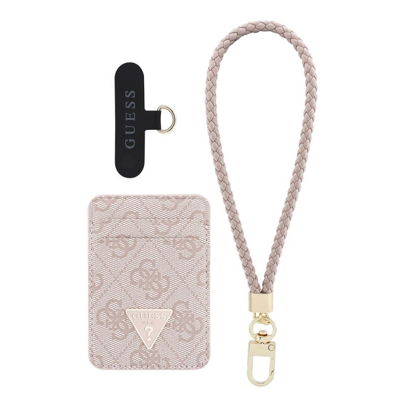 Guess Original Licensed 2-in-1 Wrist Strap Cord 4G Patterned Metal Triangle Logo Magnetic Card Holder - 3