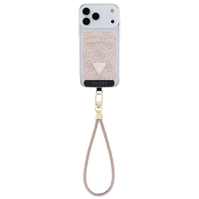 Guess Original Licensed 2-in-1 Wrist Strap Cord 4G Patterned Metal Triangle Logo Magnetic Card Holder - 14