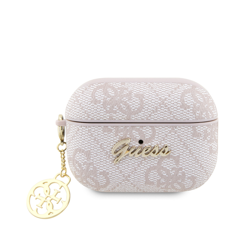 Guess Original Licensed 4G Apple Airpods Pro 3 Case with Metal Design and Script Logo, 4G Charm PU Leather Cover - 1
