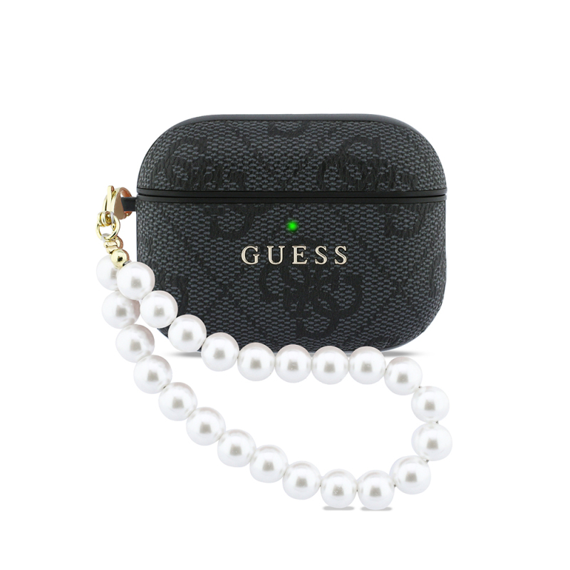 Guess Original Licensed 4G Apple AirPods Pro 3 Case with Pearl Pattern and Wrist Strap - 1