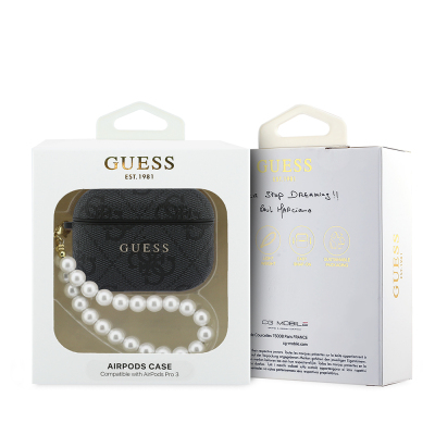 Guess Original Licensed 4G Apple AirPods Pro 3 Case with Pearl Pattern and Wrist Strap - 7