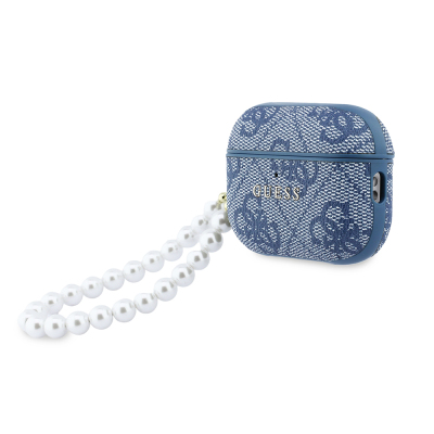 Guess Original Licensed 4G Apple AirPods Pro 3 Case with Pearl Pattern and Wrist Strap - 9
