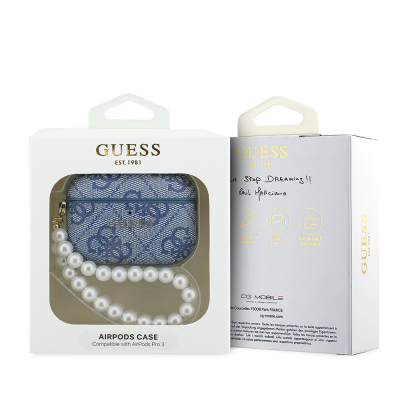 Guess Original Licensed 4G Apple AirPods Pro 3 Case with Pearl Pattern and Wrist Strap - 10