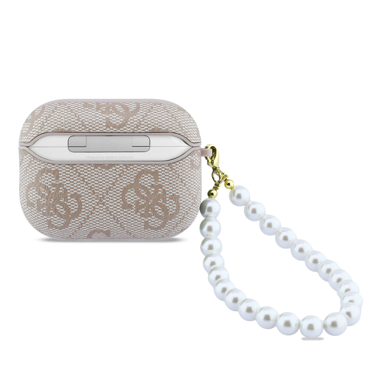 Guess Original Licensed 4G Apple AirPods Pro 3 Case with Pearl Pattern and Wrist Strap - 11