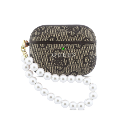 Guess Original Licensed 4G Apple AirPods Pro 3 Case with Pearl Pattern and Wrist Strap - 4