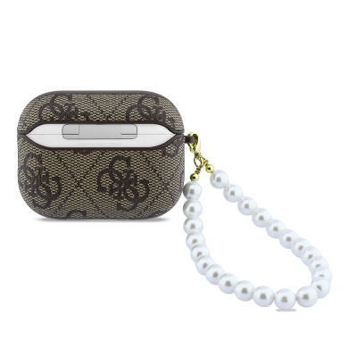 Guess Original Licensed 4G Apple AirPods Pro 3 Case with Pearl Pattern and Wrist Strap - 14
