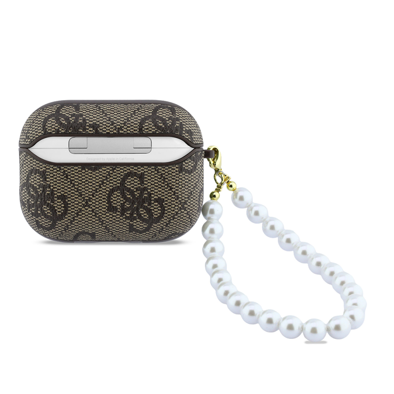 Guess Original Licensed 4G Apple AirPods Pro 3 Case with Pearl Pattern and Wrist Strap - 14