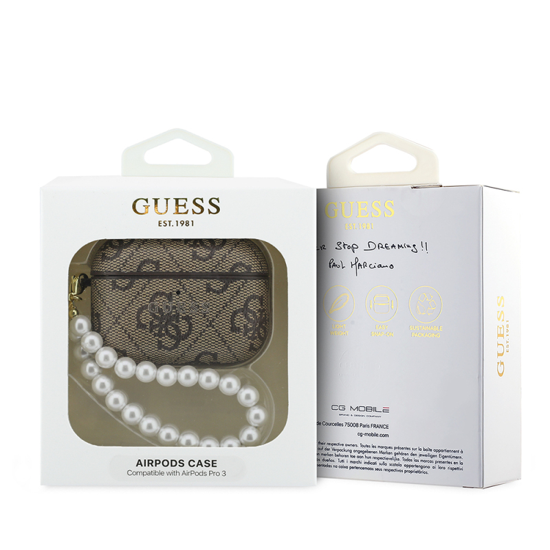 Guess Original Licensed 4G Apple AirPods Pro 3 Case with Pearl Pattern and Wrist Strap - 16