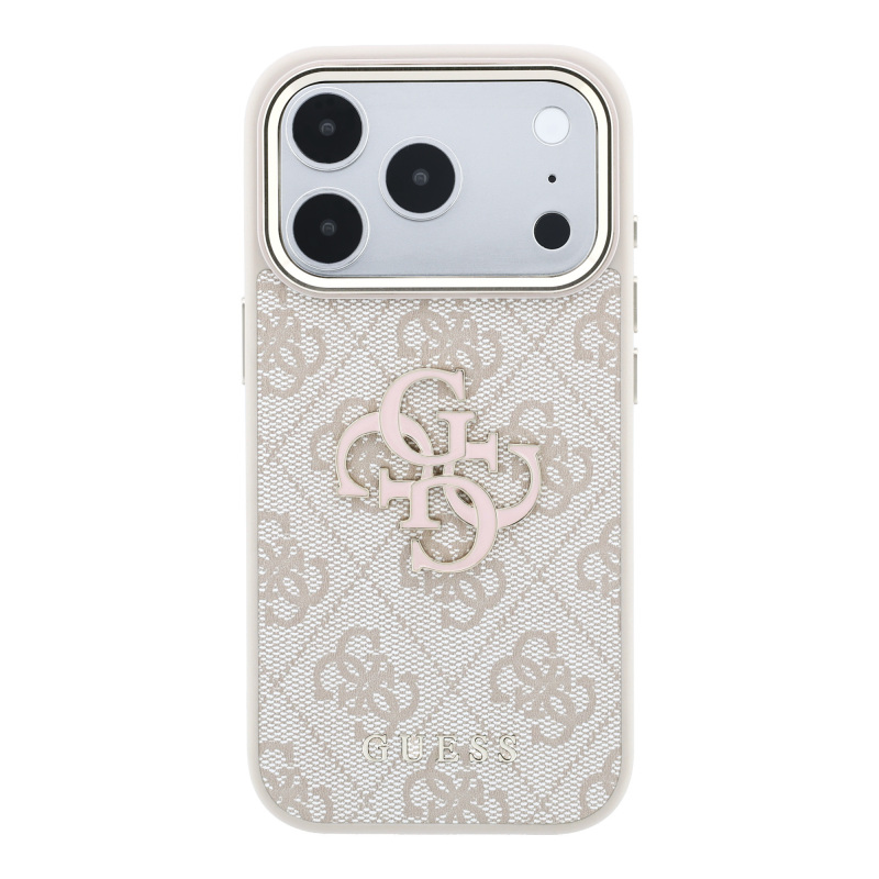 Guess Original Licensed 4G Apple iPhone 18 Pro Case Big Resin Logo and PU Cover - 5