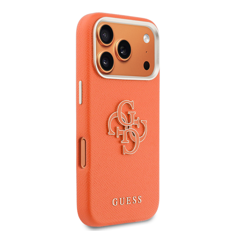 Guess Original Licensed 4G Case for Apple iPhone 17 Pro Max with Large Metal Camera Frame and PU Leather Resin Cover - 4