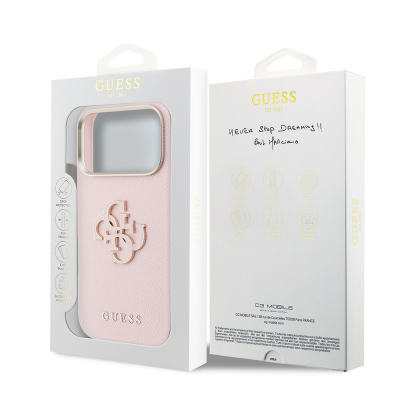 Guess Original Licensed 4G Case for Apple iPhone 17 Pro Max with Large Metal Camera Frame and PU Leather Resin Cover - 16