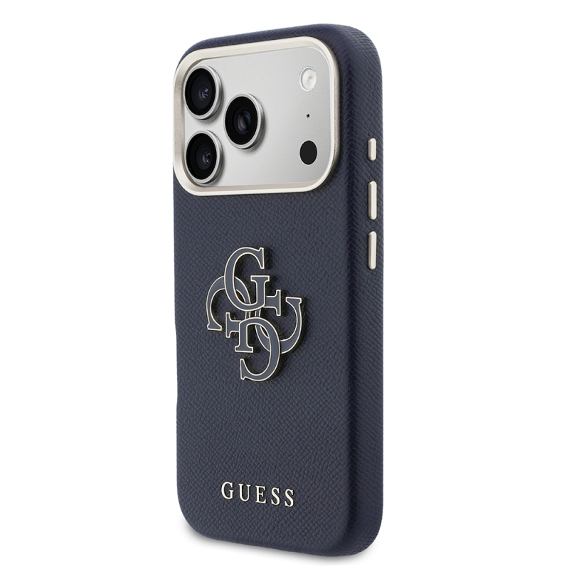 Guess Original Licensed 4G Case for Apple iPhone 17 Pro Max with Large Metal Camera Frame and PU Leather Resin Cover - 18