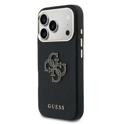Guess Original Licensed 4G Case for Apple iPhone 17 Pro Max with Large Metal Camera Frame and PU Leather Resin Cover - 26