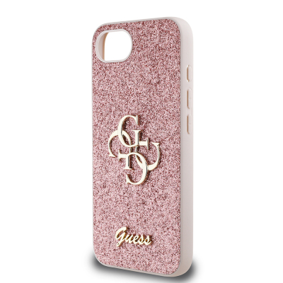 Guess Original Licensed 4G Case for Apple iPhone 17E with Large Metal Logo and Glitter Cover - 7