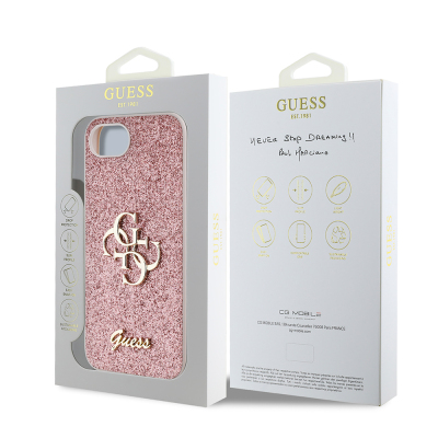 Guess Original Licensed 4G Case for Apple iPhone 17E with Large Metal Logo and Glitter Cover - 17
