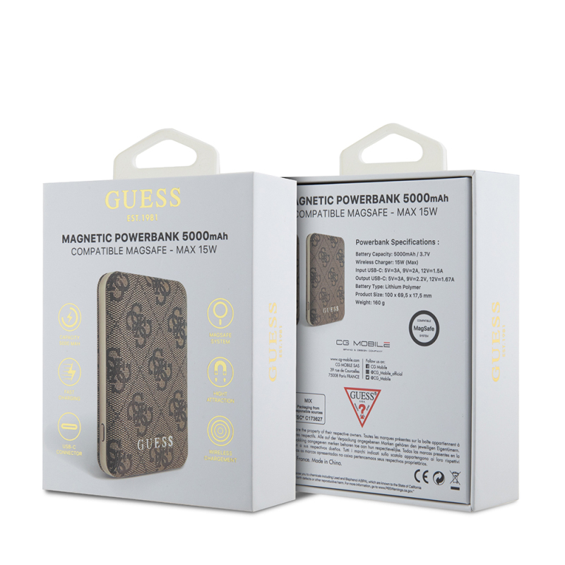 Guess Original Licensed Digital LED Indicator PU Leather 4G Patterned Metal Text Logo Powerbank 5000mAh 15W - 8