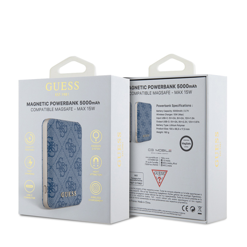 Guess Original Licensed Digital LED Indicator PU Leather 4G Patterned Metal Text Logo Powerbank 5000mAh 15W - 13