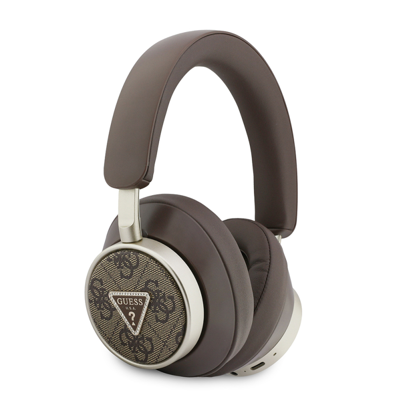 Guess Original Licensed ENC Enabled 4G Patterned Rhinestone Triangle Logo Over-Ear Bluetooth Headphones - 1