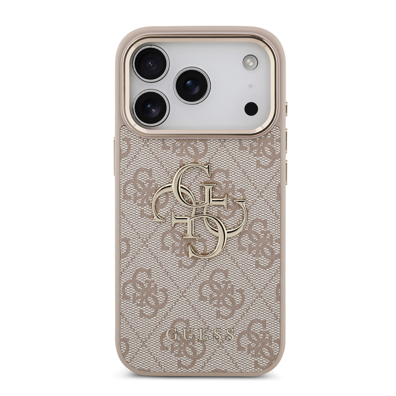 Guess Original Licensed Gold Metal Camera Frame Case with 4G Design and Large Metal Logo and Text - Apple iPhone 18 Pro Cover - 9
