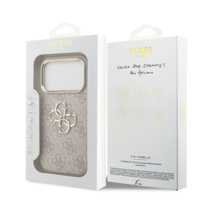 Guess Original Licensed Gold Metal Camera Frame Case with 4G Design and Large Metal Logo and Text - Apple iPhone 18 Pro Cover - 21
