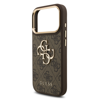 Guess Original Licensed Gold Metal Camera Frame Case with 4G Design and Large Metal Logo and Text - Apple iPhone 18 Pro Cover - 24