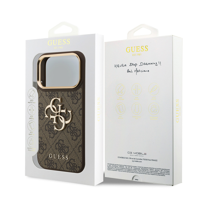 Guess Original Licensed Gold Metal Camera Frame Case with 4G Design and Large Metal Logo and Text - Apple iPhone 18 Pro Cover - 25