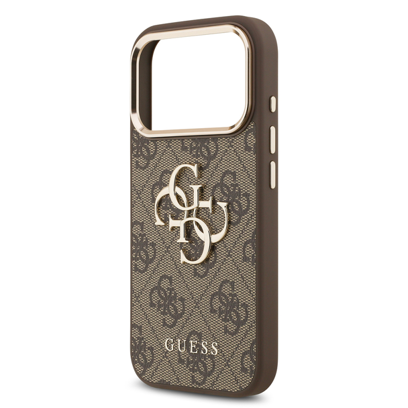 Guess Original Licensed Gold Metal Case with Camera Frame, 4G Design, Large Metal 4G and Text Logo for Apple iPhone 18 Pro Max. - 16