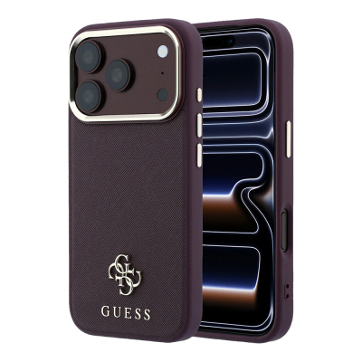 Guess Original Licensed M-safe Apple iPhone 18 Pro Case with Charging Feature, Classic Text and 4G Logo, PU Leather Saffiano Cover - 1