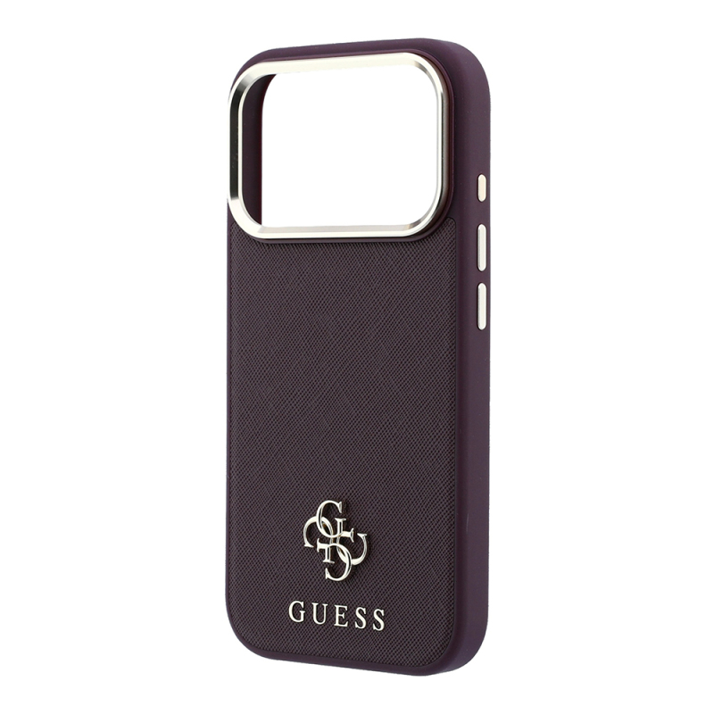 Guess Original Licensed M-safe Apple iPhone 18 Pro Case with Charging Feature, Classic Text and 4G Logo, PU Leather Saffiano Cover - 6