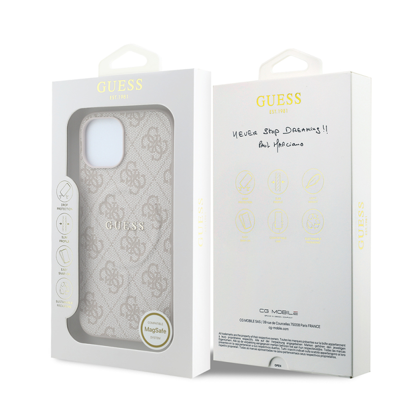 Guess Original Licensed M-safe Case for Apple iPhone 15 with Embossed 4G Design and Logo. - 15