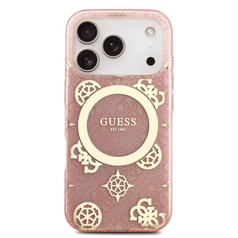 Guess Original Licensed M-safe Case for Apple iPhone 18 Pro Max with Charging Feature, IML Peony and 4G Design, Classic Logo Cover. - 12