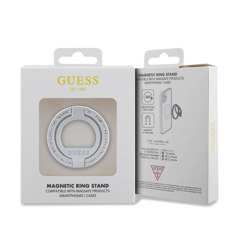 Guess Original Licensed Magsafe Magnetic Stand with Charging Features Text Logo and Stone Ring - 4