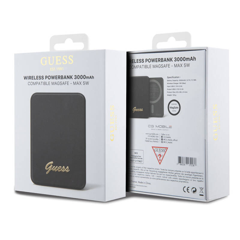 Guess Original Licensed Powerbank with Magsafe Charging Feature and Metal Text Logo 3000mAh 5W - 11