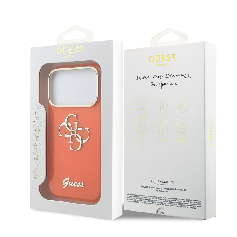 Guess Original Licensed Silicone Case with Large Metal Logo and Text Designed for Apple iPhone 17 Pro - 16