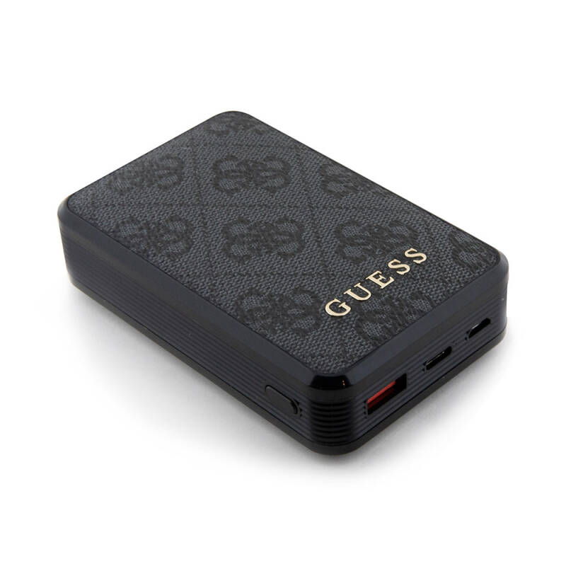 Guess Orjinal Lisanslı Dijital Led Göstergeli PU Deri 4G Desenli Metal Yazı Logolu Powerbank 10000mAh 18W - 4