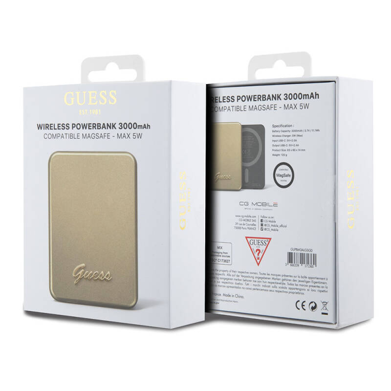 Guess Orjinal Lisanslı Magsafe Şarj Özellikli Metal Yazı Logolu Powerbank 3000mAh 5W - 6