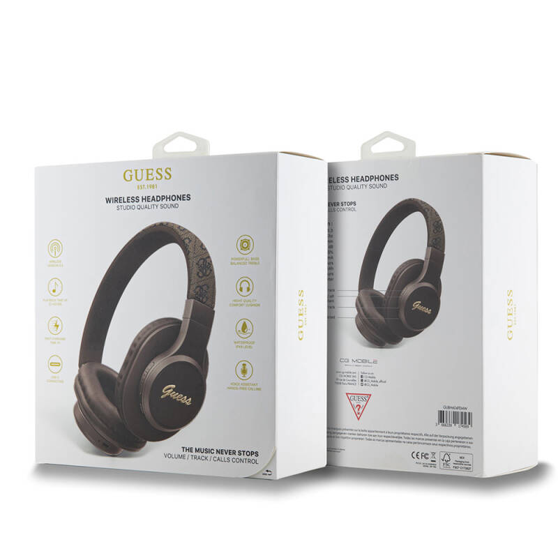 Guess Orjinal Lisanslı PU 4G Desenli Metal Yazı Logolu Tone On Tone Kulak Üstü Bluetooth Kulaklık - 9