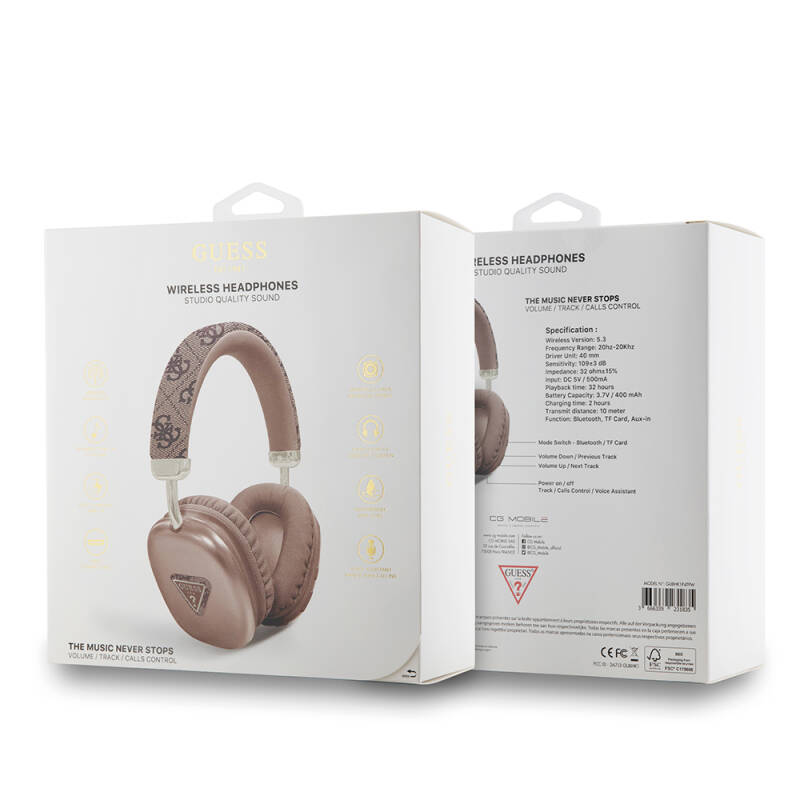 Guess Orjinal Lisanslı PU 4G Desenli Üçgen Logolu Kulak Üstü Bluetooth Kulaklık - 4
