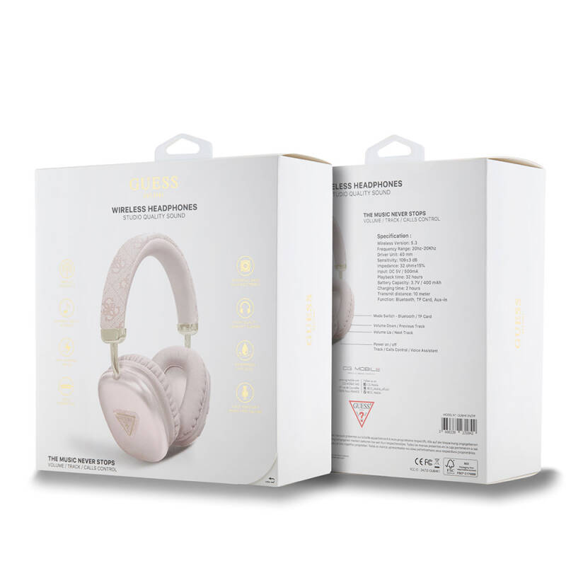 Guess Orjinal Lisanslı PU 4G Desenli Üçgen Logolu Kulak Üstü Bluetooth Kulaklık - 13