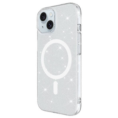 iPhone 14 Plus Case Zore Magsafe Charging Featured Glittered Transparent Back Surface Erdos Silicone Cover - 3