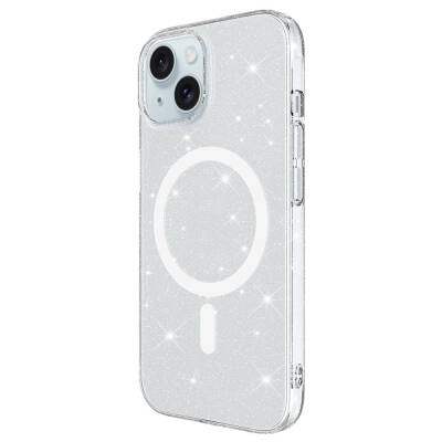 iPhone 15 Case Zore Magsafe Charging Featured Glittered Transparent Back Surface Erdos Silicone Cover - 3