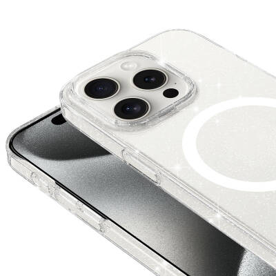 iPhone 15 Pro Max Case Zore Magsafe Charging Featured Silvery Transparent Back Surface Erdos Silicone Cover - 2