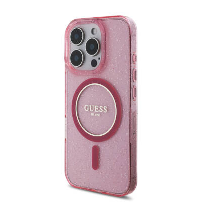 iPhone 16 Pro Case Guess Original Licensed Magsafe Charging Featured Silvery Silicone Pearl Bracelet Cover - 15