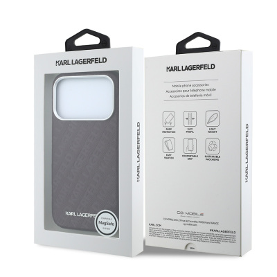 Apple iPhone 18 Pro Kılıf Karl Lagerfeld Orjinal Lisanslı PU Deri Damgalı Metal Yazı Logolu Grained Kapak - 8