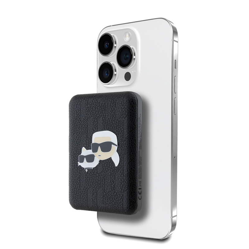 Karl Lagerfeld Orjinal Lisanslı M-safe Şarj Özellikli Led Işık Göstergeli Metal Logolu PU Deri Powerbank 5000mAh - 1