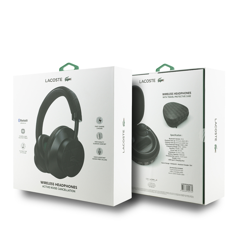 Lacoste Original Licensed LH02 ANC Adjustable Carrying Bag Over-Ear Bluetooth Headphones v5.4 - 9