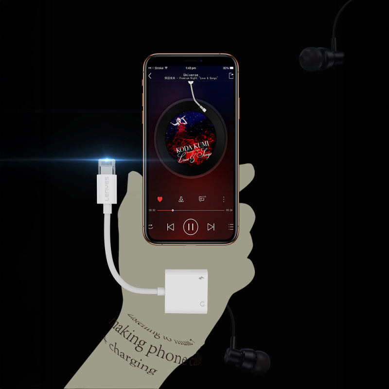 Lenyes AX92 Lightning to Lightning 2in1 Şarj ve Kulaklık Dönüştürücü Adaptör - 5