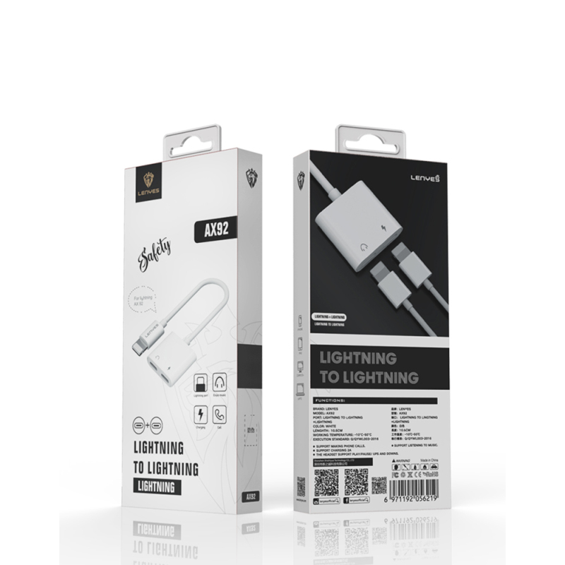 Lenyes AX92 Lightning to Lightning 2in1 Şarj ve Kulaklık Dönüştürücü Adaptör - 9